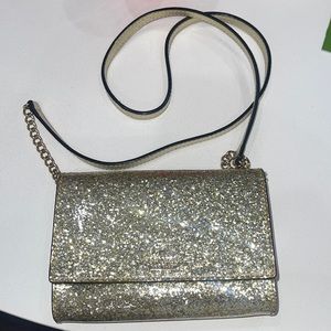 Kate Spade Gold Glitter Flap New York Minaudière Crossbody Bag w Chain Clutch
